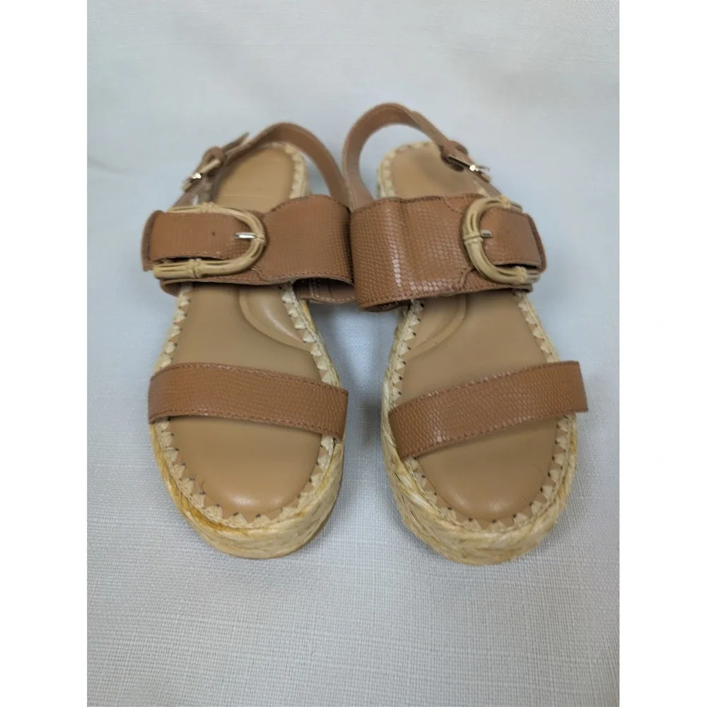 Dolce Vita Tan Lizard Embossed‎ Platform Espadrille Sandal Bamboo Buckle Size 6